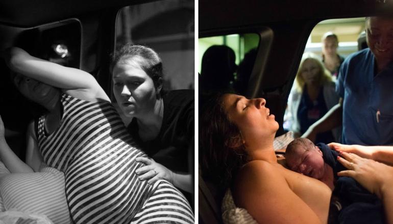 Breathtaking Photos Capture Mom Giving Birth in Hospital Parking Lot