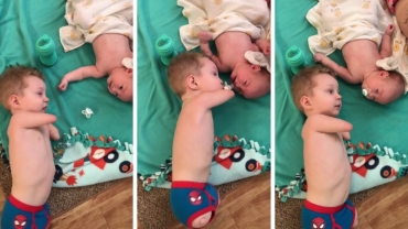Little Boy Without Hands Gives Baby Brother Pacifier